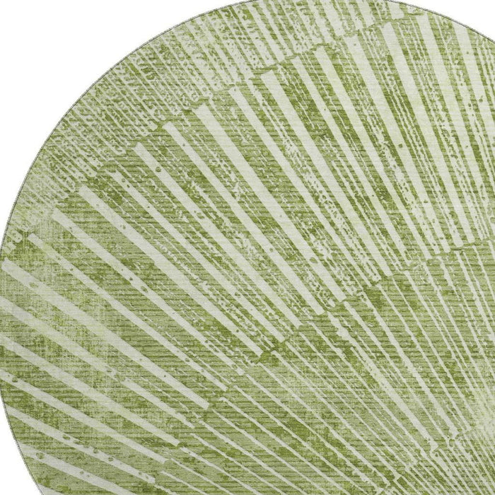 8' Geometric Washable Round Rug With UV Protection (648343) - Sage / Ivory
