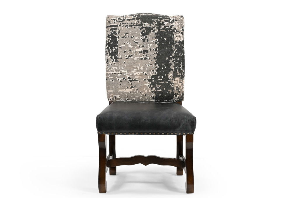 Solid Wood Upholstered Chenille Leather Dining Side Chairs (Set of 2) - Black / Brown / Gray