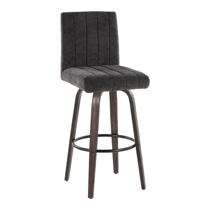 Hannah - Fixed-Height Barstool With Swivel And Round Black Metal Footrest (Set of 2) - Walnut Glazed Wood