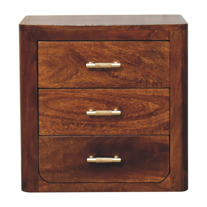 18" Solid Wood Three Drawer Nightstand - Brown