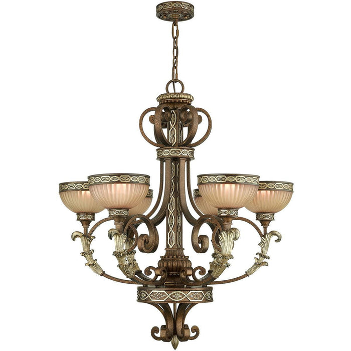 35" Six Light Metal Dimmable Chandelier With Shades - Bronze