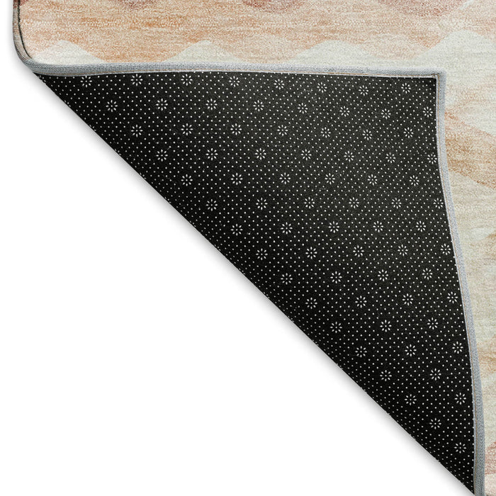 8' Geometric Washable Round Rug With UV Protection - Peach