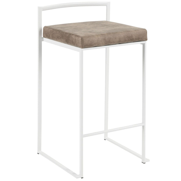 Fuji - 26" Stackable Counter Stool (Set of 3) - White Metal With Brown Cowboy Fabric Cushion
