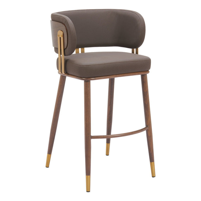 30" Modern Steel And Faux Leather Low Back Bar Height Bar Chair - Brown