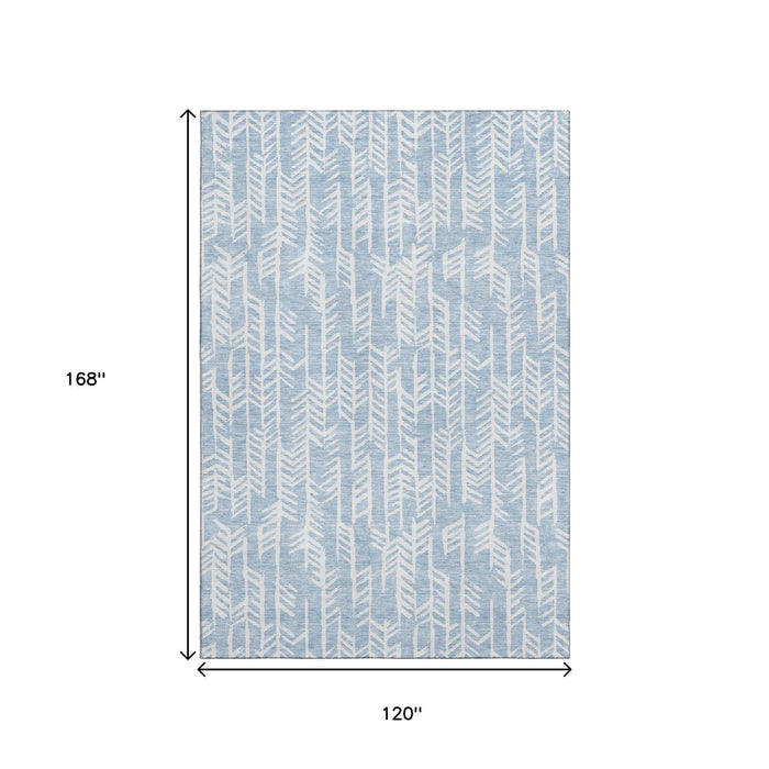 10' X 14' Tribal Washable Area Rug With UV Protection (672080) - Sky Blue / Ivory