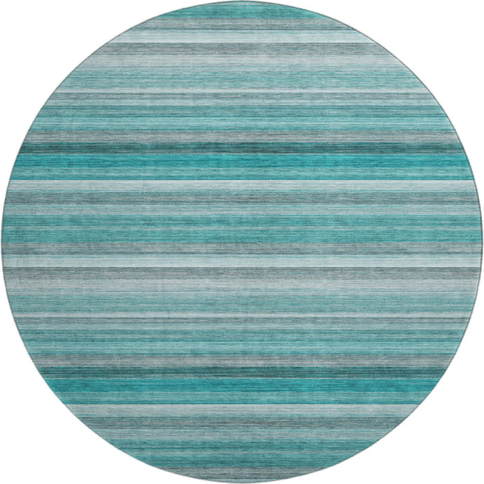 8' Striped Washable Round Rug With UV Protection (648055) - Teal / Gray / Ivory