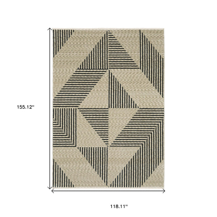 10' X 13' Geometric Area Rug With Fringe - Beige