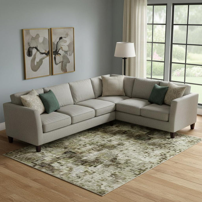 10' X 14' Abstract Washable Area Rug With UV Protection (710004) - Olive Green / Charcoal / Ivory