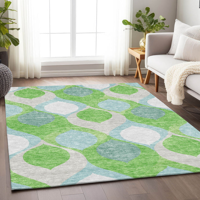 10' X 14' Ogee Washable Area Rug With UV Protection - Lime Green