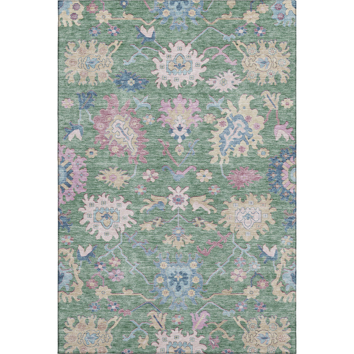 10' X 14' Floral Washable Area Rug With UV Protection (686981) - Sage / Beige / Blue