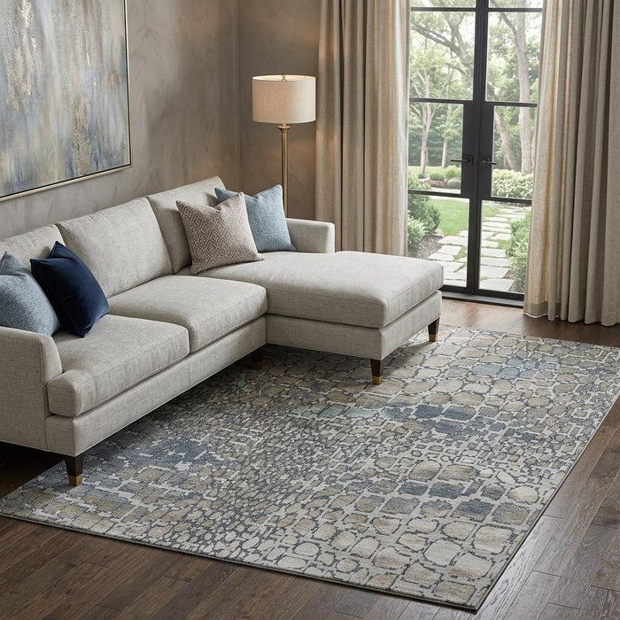 10' X 14' Abstract Geometric Washable Area Rug With UV Protection (677969) - Silver / Gray / Beige