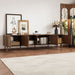 Giga walnut TV stand for up to 85-inch TVs with fluted door, cable management, and soft-closing hinges, showcasing modern design.