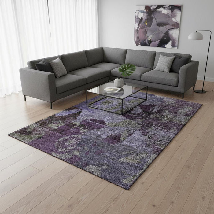10' X 14' Abstract Washable Area Rug With UV Protection (648868) - Purple / Gray