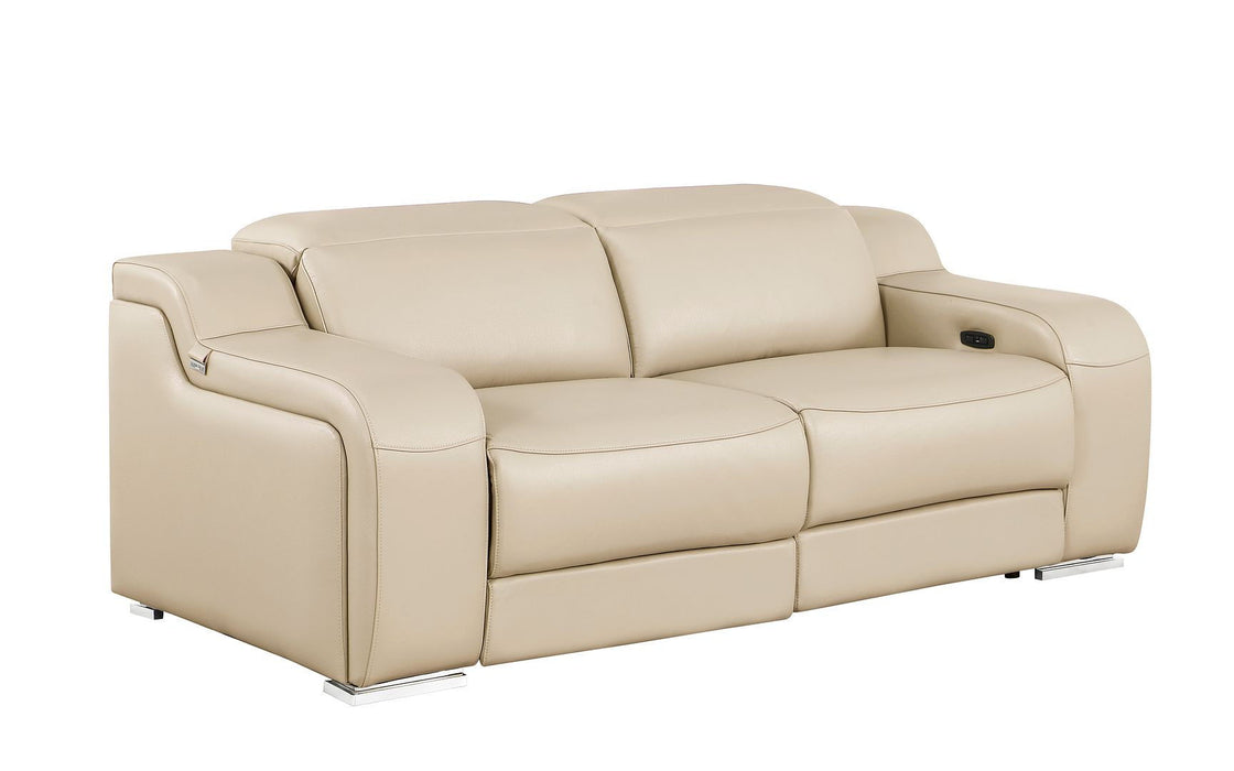 Italian Leather Power Reclining Loveseat (633750) - Beige / Silver