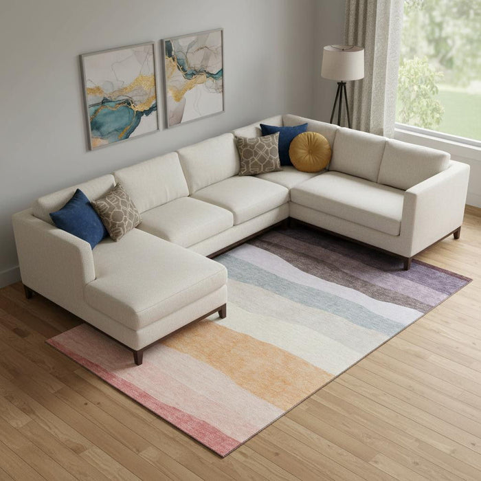 10' X 14' Striped Washable Area Rug With UV Protection (714889) - Orange / Ivory