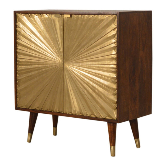 32" Solid Wood Textured Door Accent Cabinet With Two Doors - Chestnut / Gold