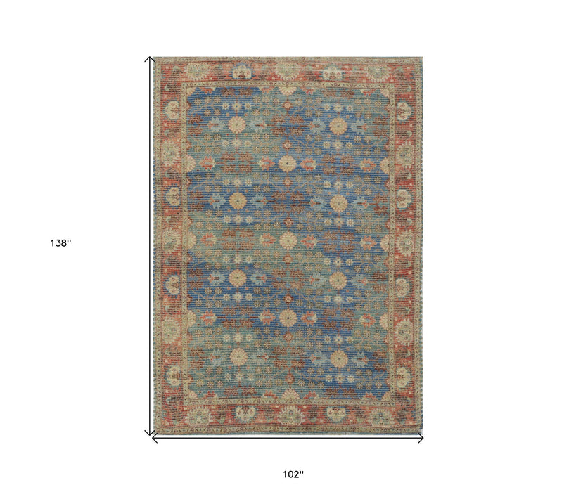 8' x 11' Floral Handmade Area Rug - Blue