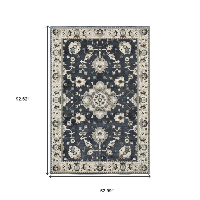 5' X 8' Traditional Oriental Area Rug - Blue
