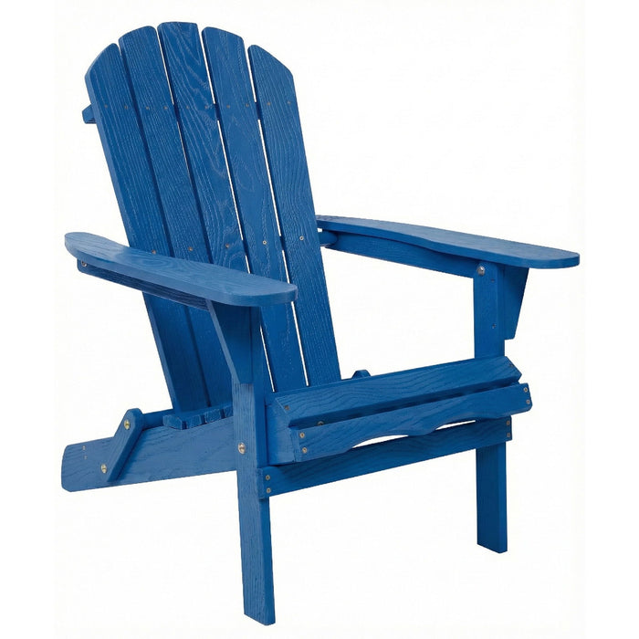 Giga navy blue outdoor folding Adirondack arm chair with pre-assembled backrest and seat board, ideal for patio outdoor seating.