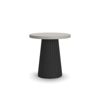 Baymont Cove round end table by Millennium® by Ashley with a classic wood finish and pedestal base