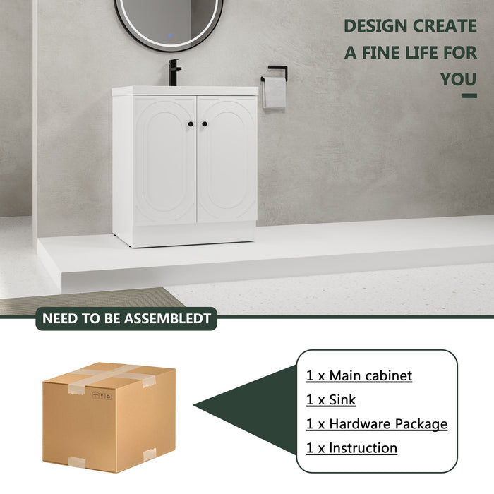 Contemporary Giga freestanding bathroom vanity with resin sink and soft-close cabinet doors, modern bathroom furniture.