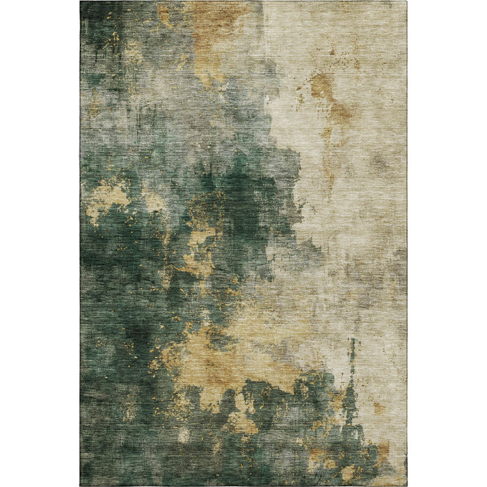 10' X 14' Abstract Washable Area Rug With UV Protection (683620) - Fern Green / Gold / Silver