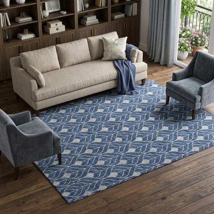 10' X 14' Geometric Washable Area Rug With UV Protection (673735) - Navy Blue / Gray