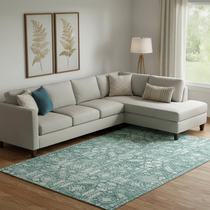 10' X 14' Oriental Washable Area Rug With UV Protection (700871) - Teal / Ivory