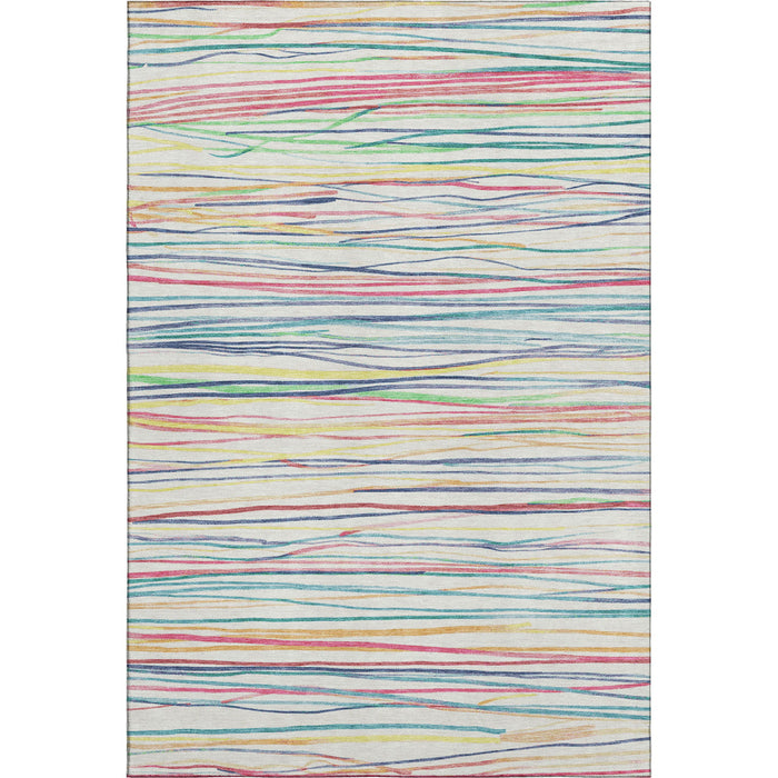10' X 14' Striped Washable Area Rug With UV Protection (694713) - Ivory / Red / Yellow / Green
