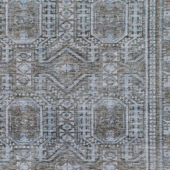 10' X 14' Geometric Washable Area Rug With UV Protection (708109) - Chocolate / Blue