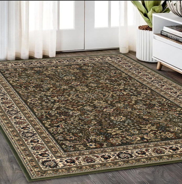 5' X 8' Oriental Area Rug - Green And Ivory