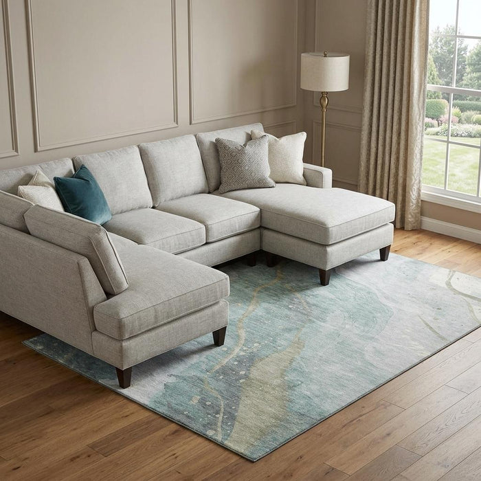 10' X 14' Abstract Washable Area Rug With UV Protection (694260) - Teal / Green / Ivory