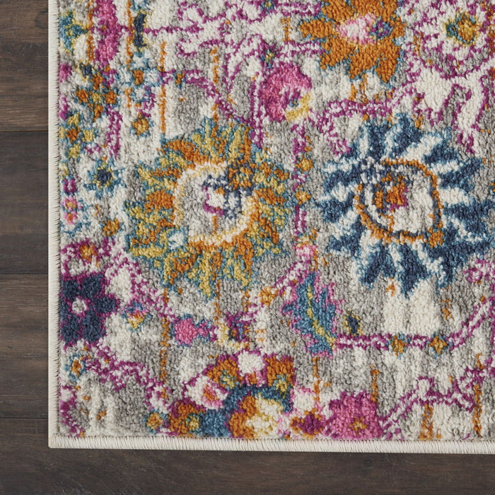9' x 12' Floral Power Loom Polypropylene Area Rug - Gray