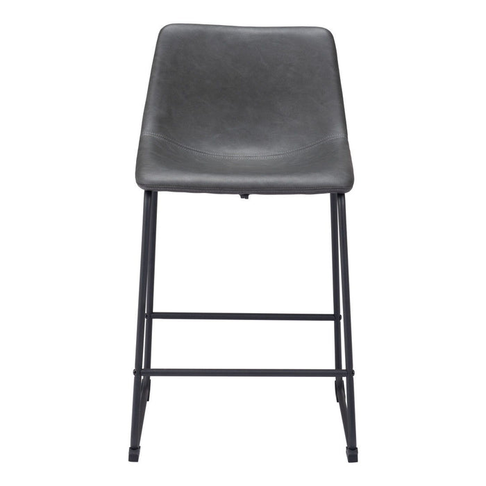 24" Faux Leather And Steel Counter Height Bar Chairs (Set of 2) - Charcoal And Black