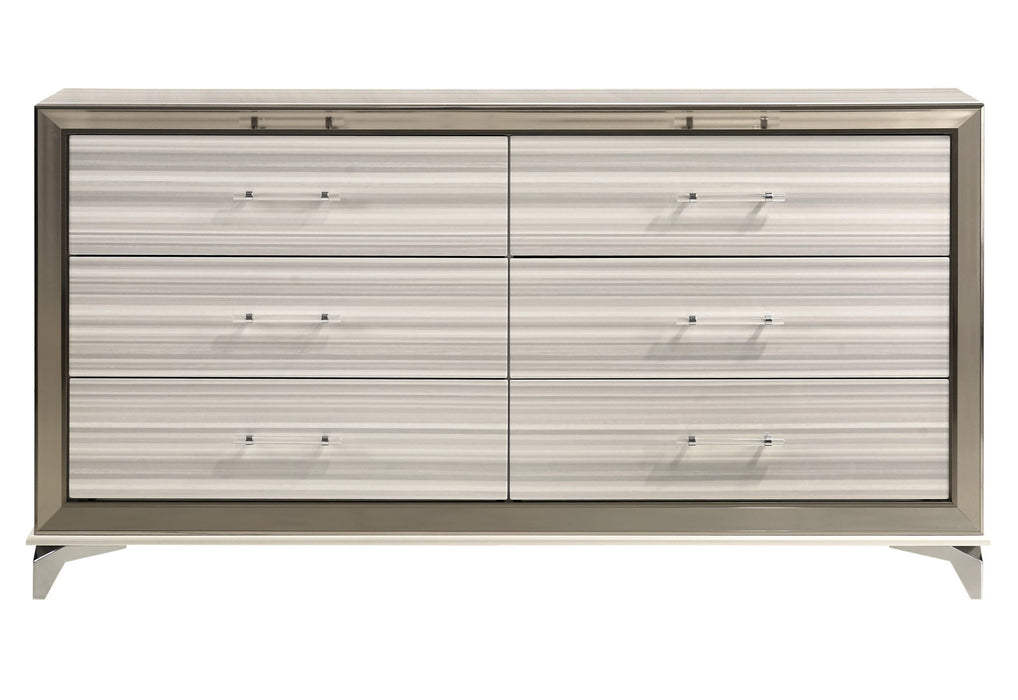 64" Wood Six Drawer Double Dresser - Silver And White