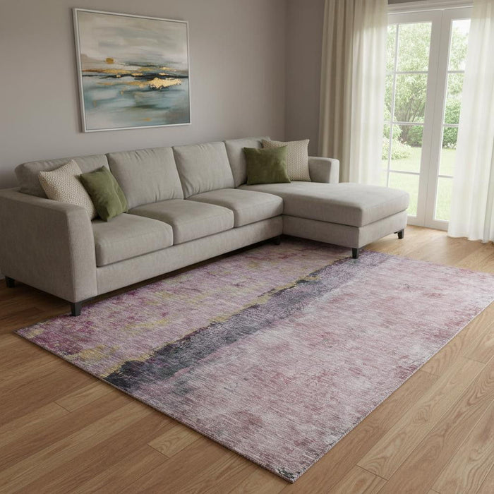 10' X 14' Abstract Washable Area Rug With UV Protection (651010) - Blush / Gray / Ivory