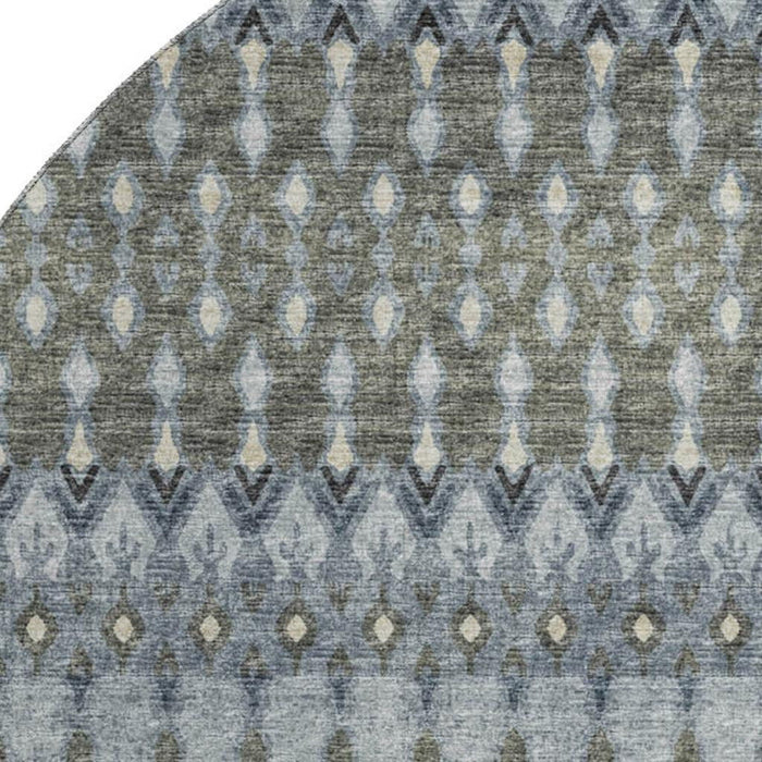 8' Tribal Washable Round Rug With UV Protection - Midnight And Gray