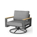 Gray Giga all-weather swivel patio dining chairs with cushions, featuring a modern design and rotating base for outdoor comfort.