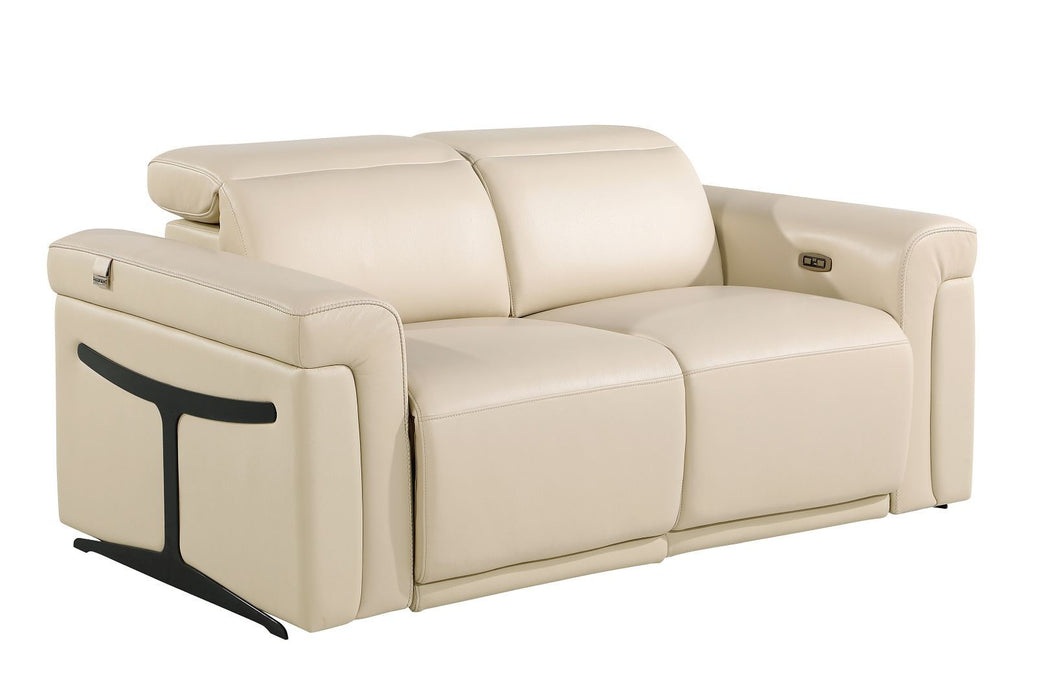 Italian Leather Power Reclining Loveseat (720491) - Cream / Black