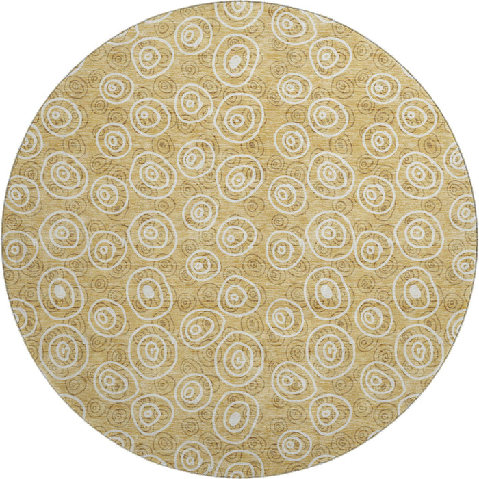 8' Polka Dot Washable Round Rug With UV Protection - Gold And Ivory