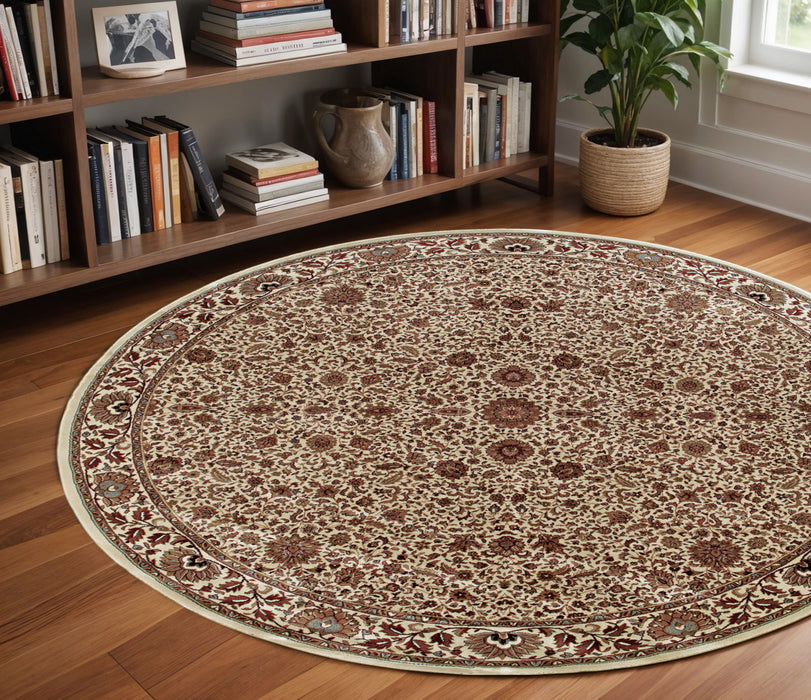 8' Oriental Round Rug - Ivory / Green