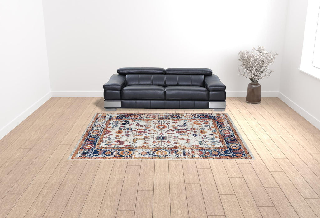 8.8' x 11.8' Floral Power Loom Area Rug - Ivory Navy And Orange