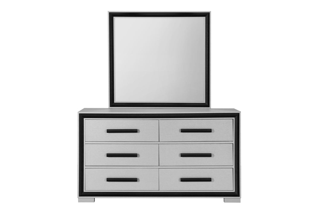 Amelia - 4 Piece King Bedroom Set (King Bed With LED, Dresser, Mirror And Nightstand) - Black / Gray