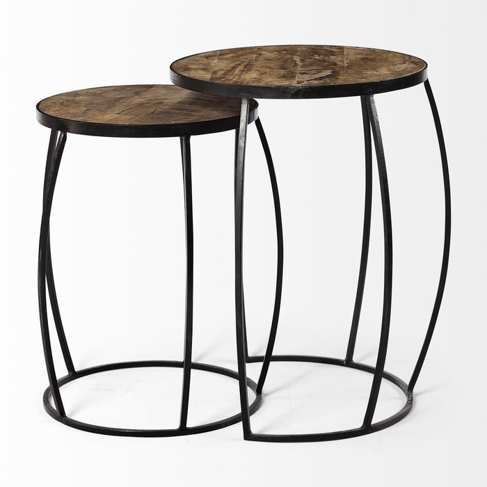 26" Solid Wood Round End Table (Set of 2) - Black And Brown