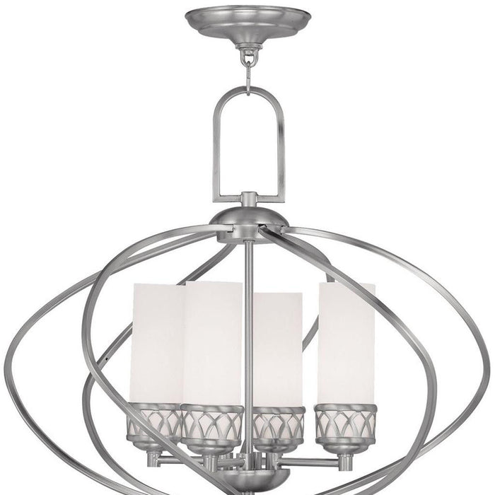 21" Four Light Dimmable Chandelier With Shades - Nickel