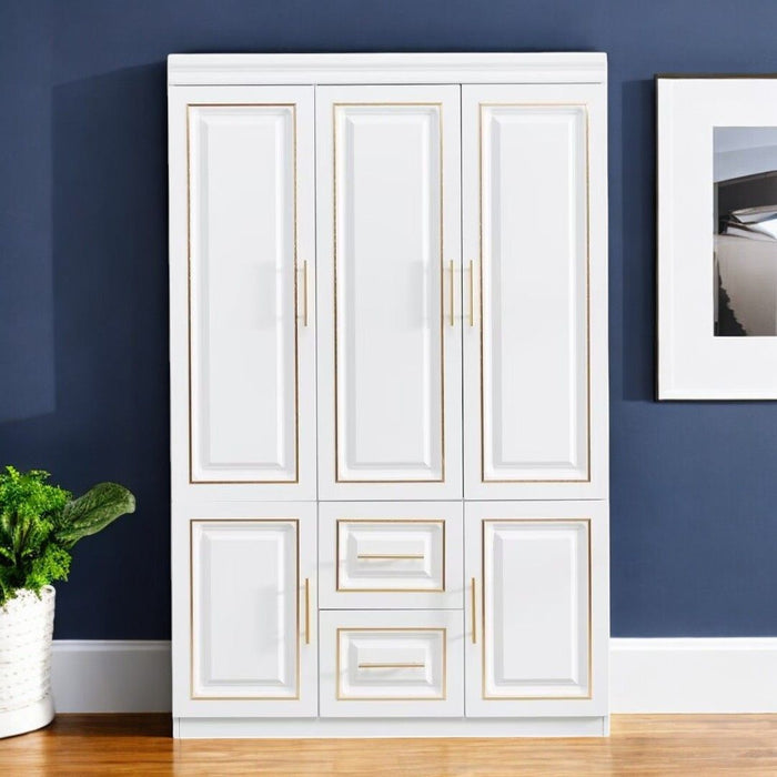 74" Five Door Two Drawer Combo Dresser - White / Gold