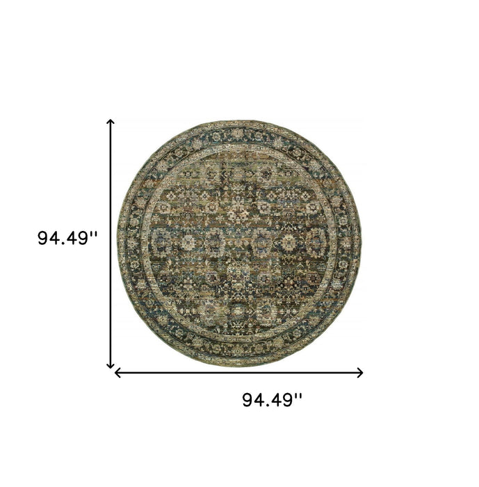 7' Round Floral Area Rug - Green And Brown