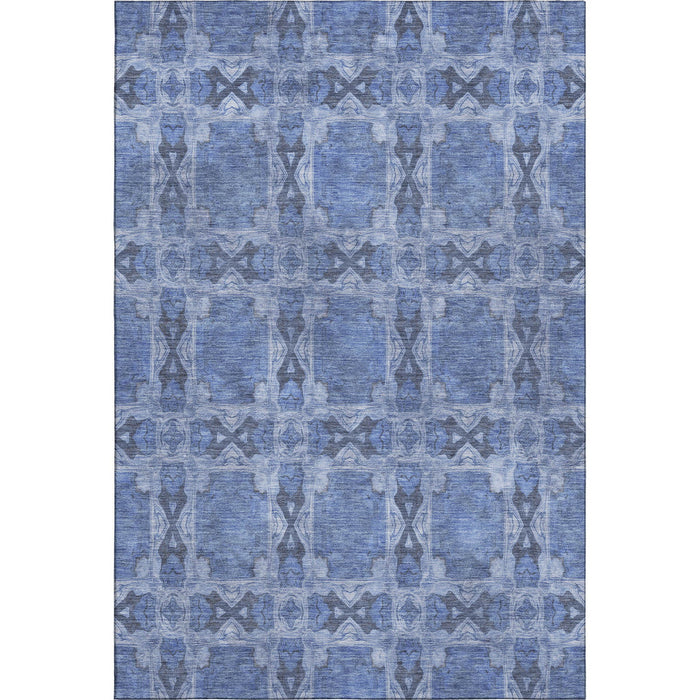 10' X 14' Floral Medallion Washable Area Rug With UV Protection (649480) - Denim Blue / Ivory