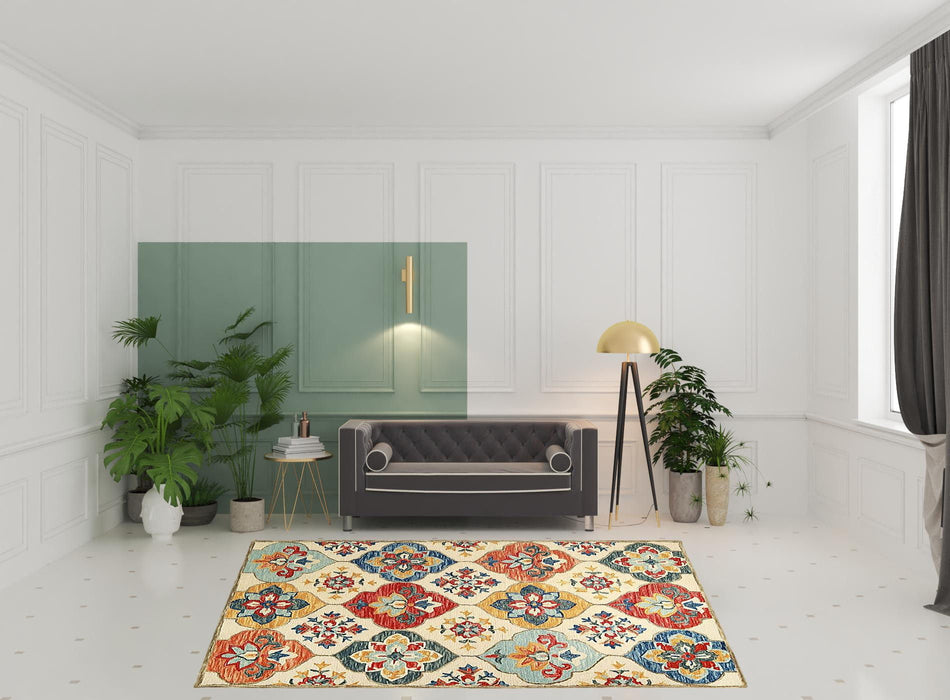 8' x 10' Wool Geometric Tufted Stain Resistant Area Rug - Cream And Rust