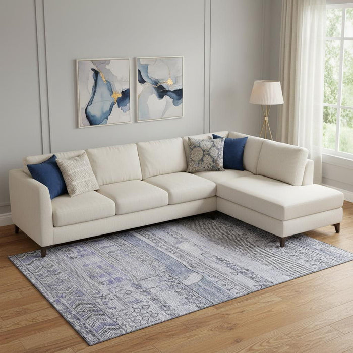10' X 14' Striped Washable Area Rug With UV Protection (705209) - Blue / Gray